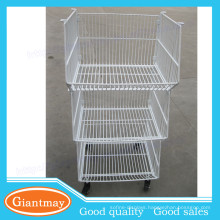 3 basket free standing metal racks wire shopping basket stack with wheels